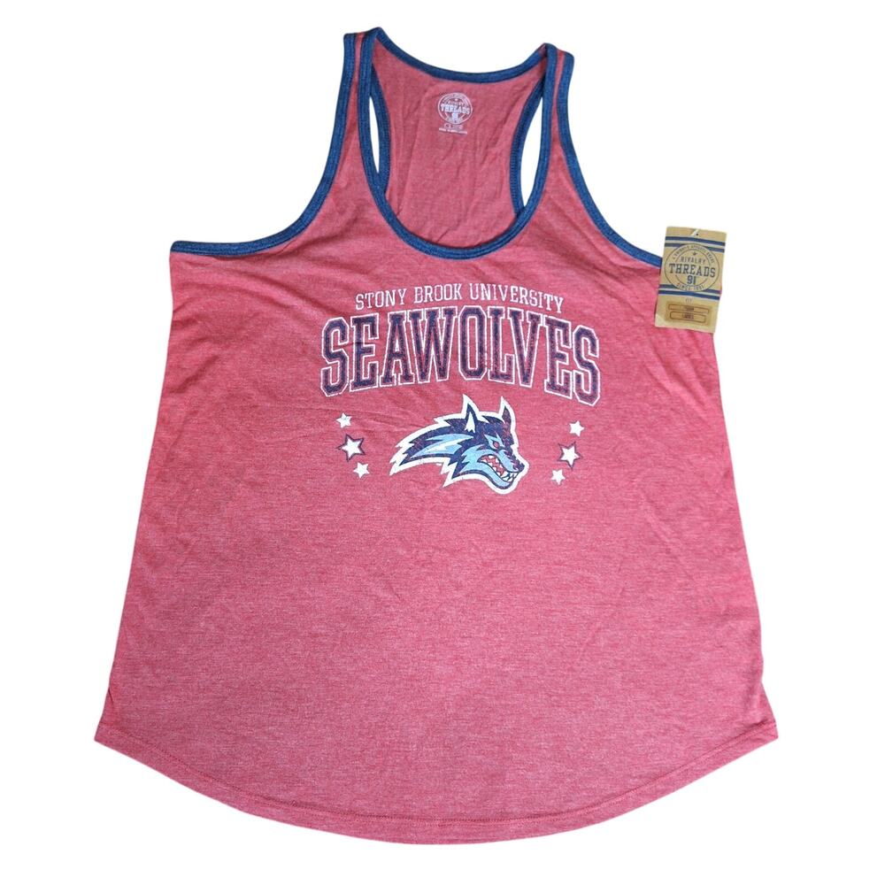 Stony Brook University Seawolves Tank Top Women Size L 12/14 Racerback Red NWT